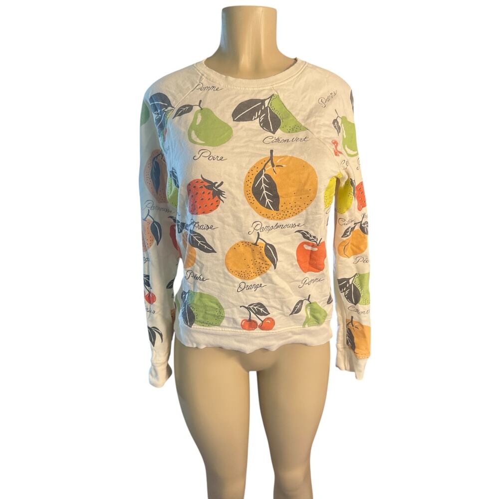 Women XS Anthropologie Back When Graphic Sweatshirt Fruit Medley Print Sweater - Picture 2 of 6
